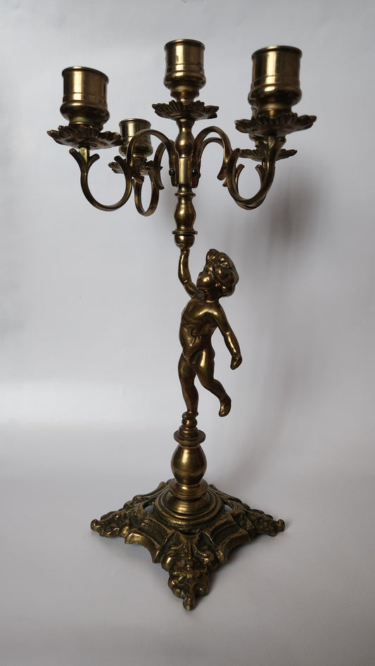 French Vintage Brass Cherub Candelabra 