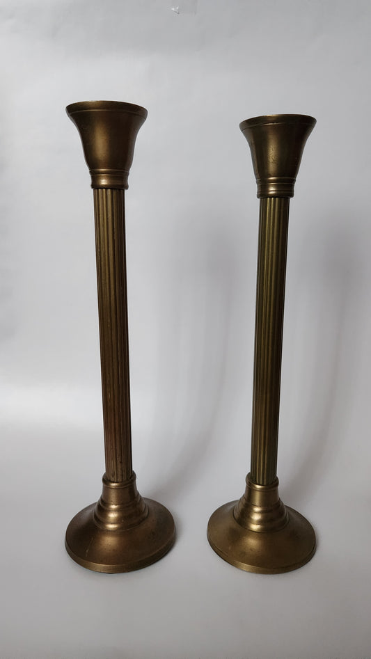 Pair Vintage Brass Vintage/Antique Candle Sticks-Pillar Style