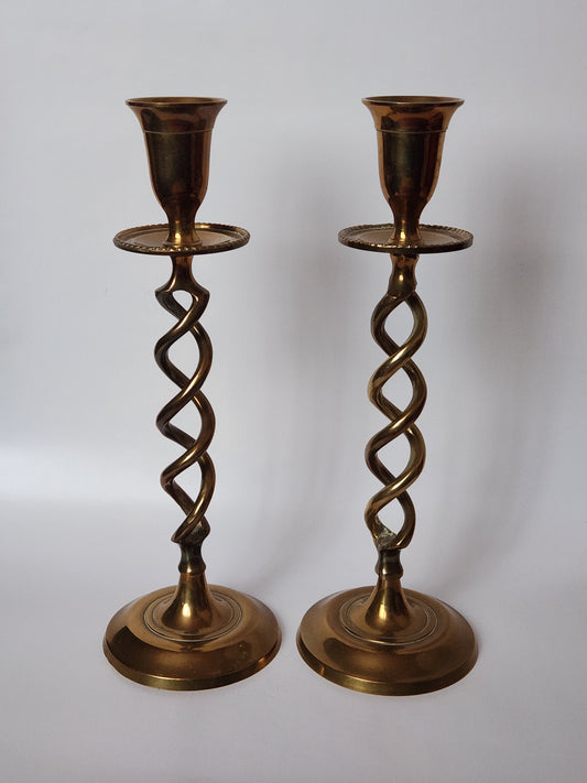 Pair of Vintage Spiral Twisted Brass Candlesticks