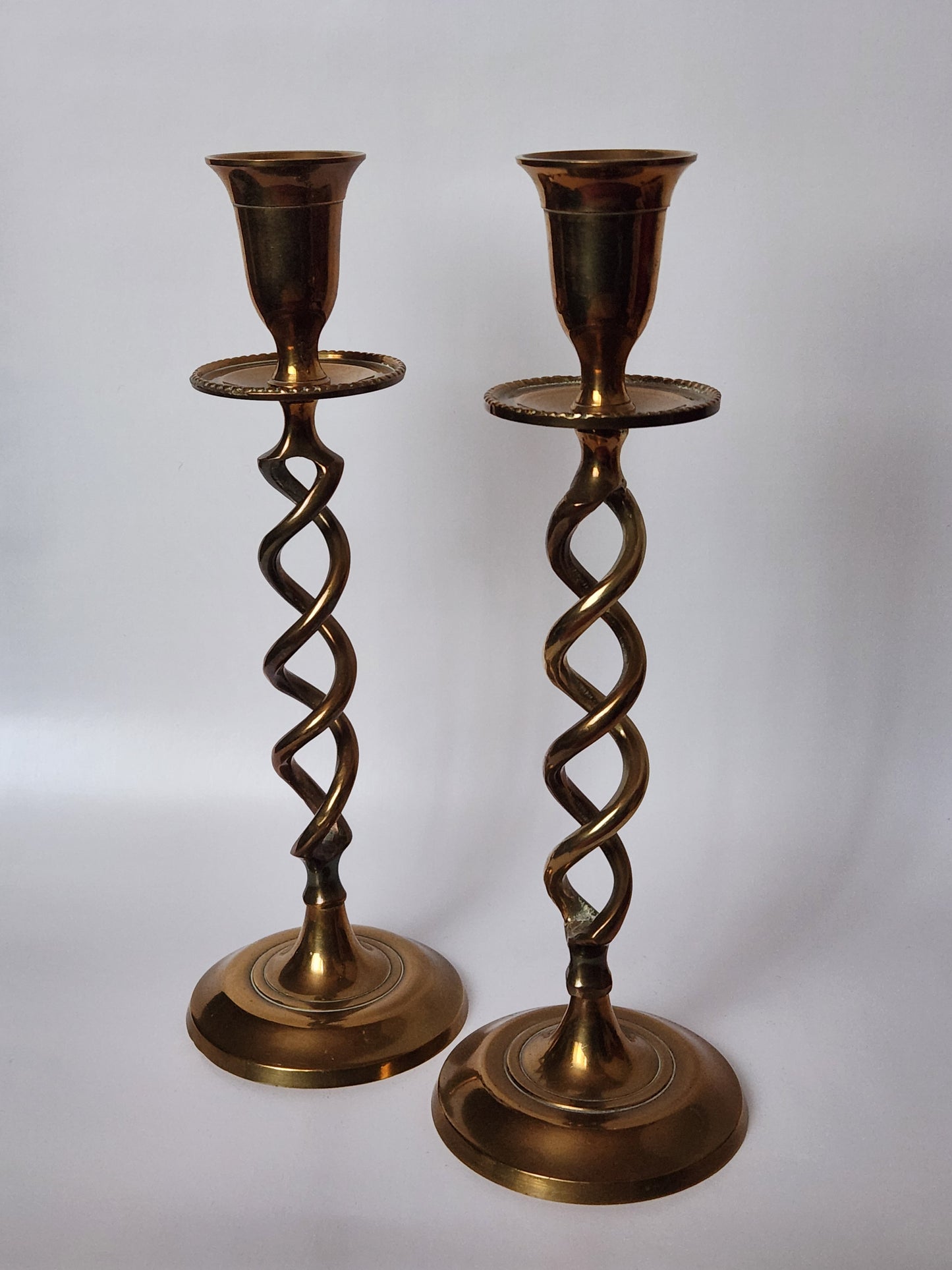 Pair of Vintage Spiral Twisted Brass Candlesticks