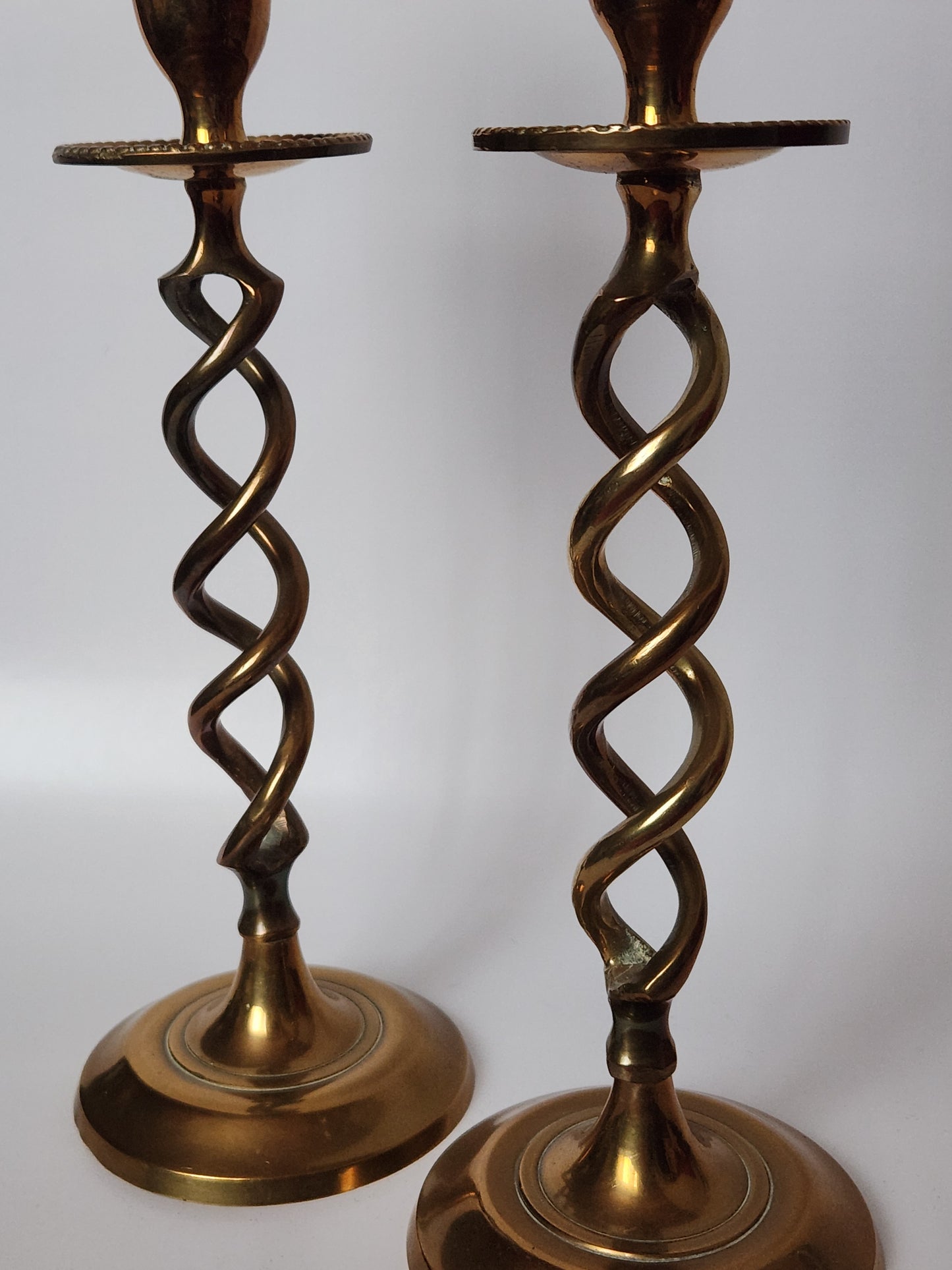 Pair of Vintage Spiral Twisted Brass Candlesticks