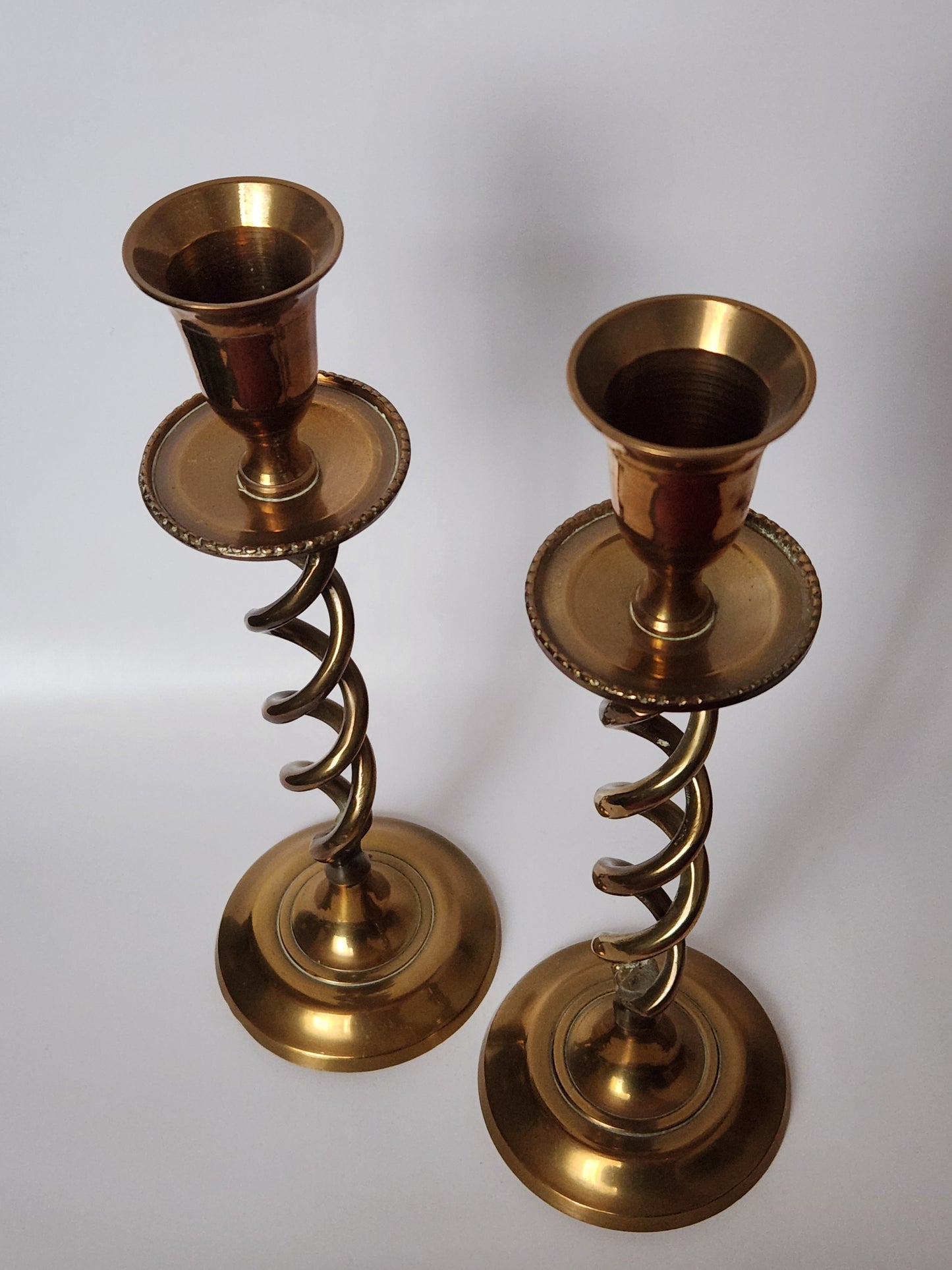 Pair of Vintage Spiral Twisted Brass Candlesticks