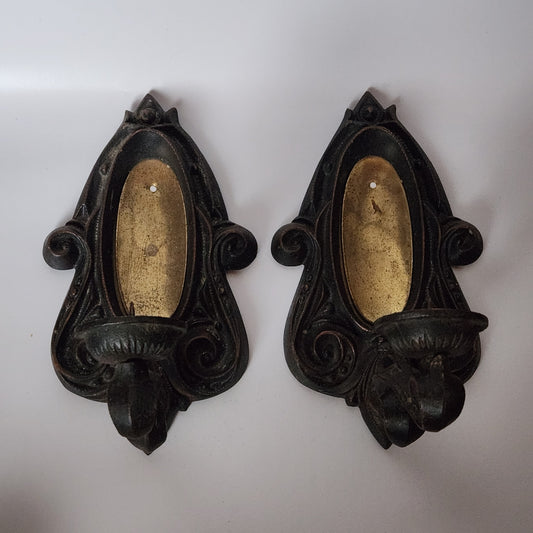 Vintage 1970s metal pair of wall candle holders