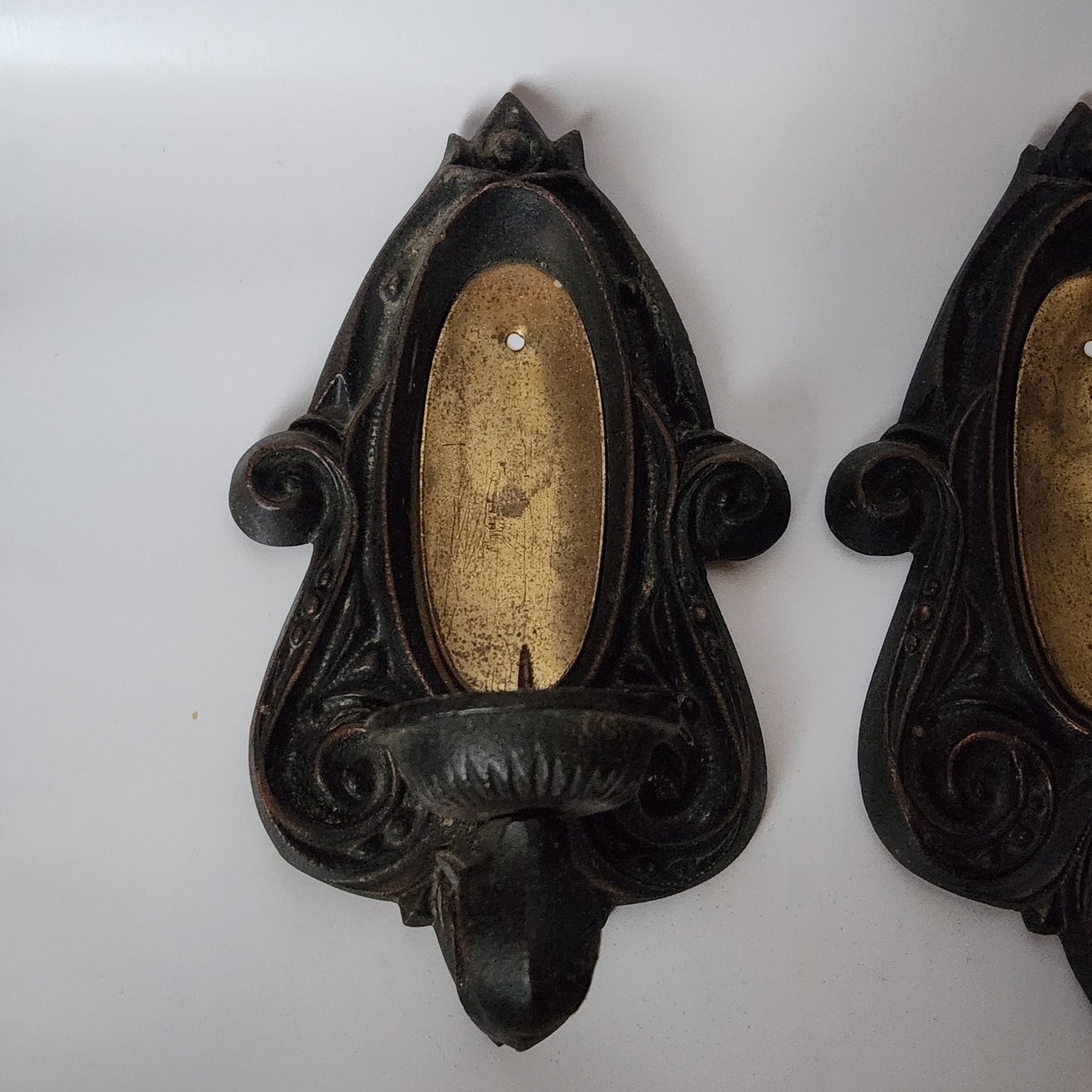 Vintage 1970s metal pair of wall candle holders