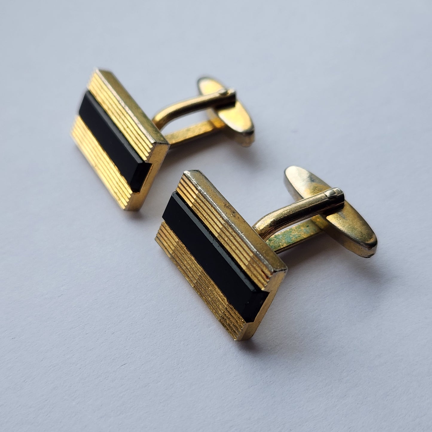 Vintage German onyx Cufflinks gold tone 1960s