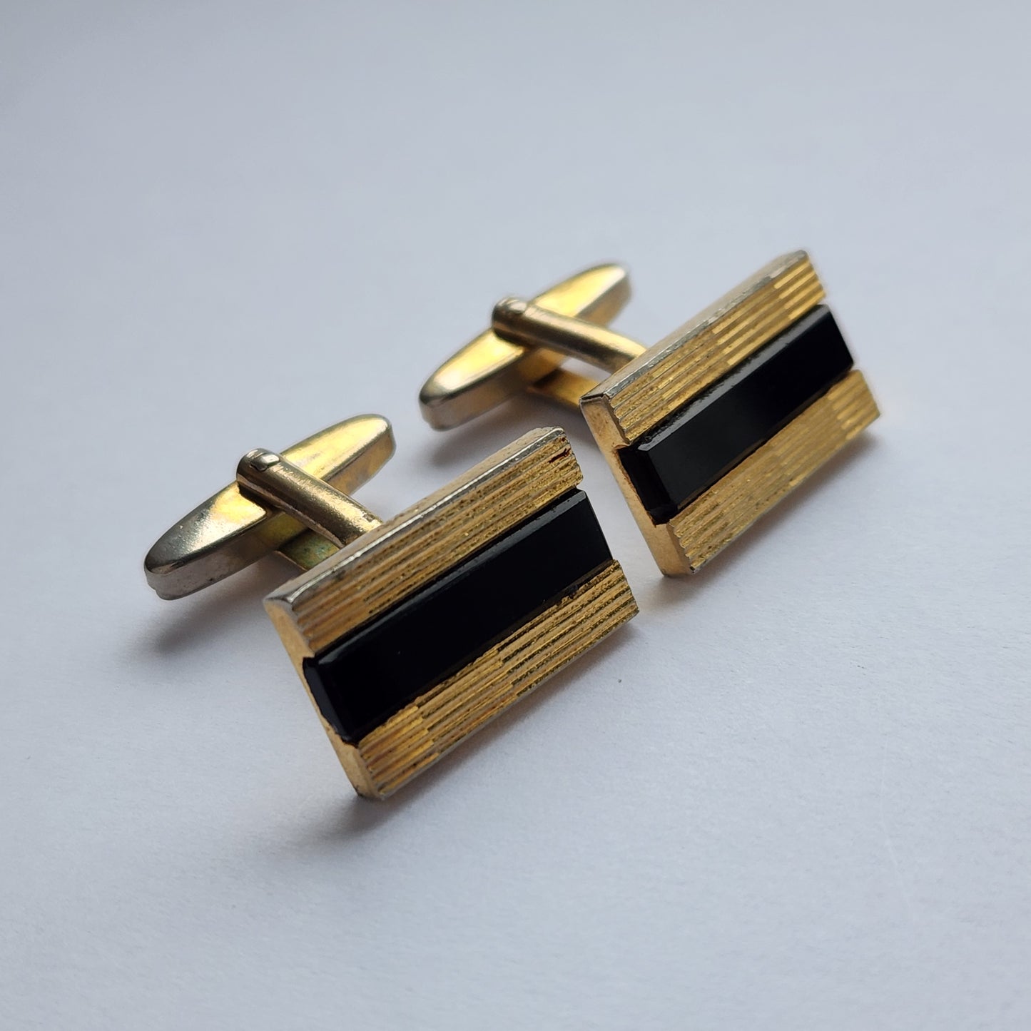 Vintage German onyx Cufflinks gold tone 1960s