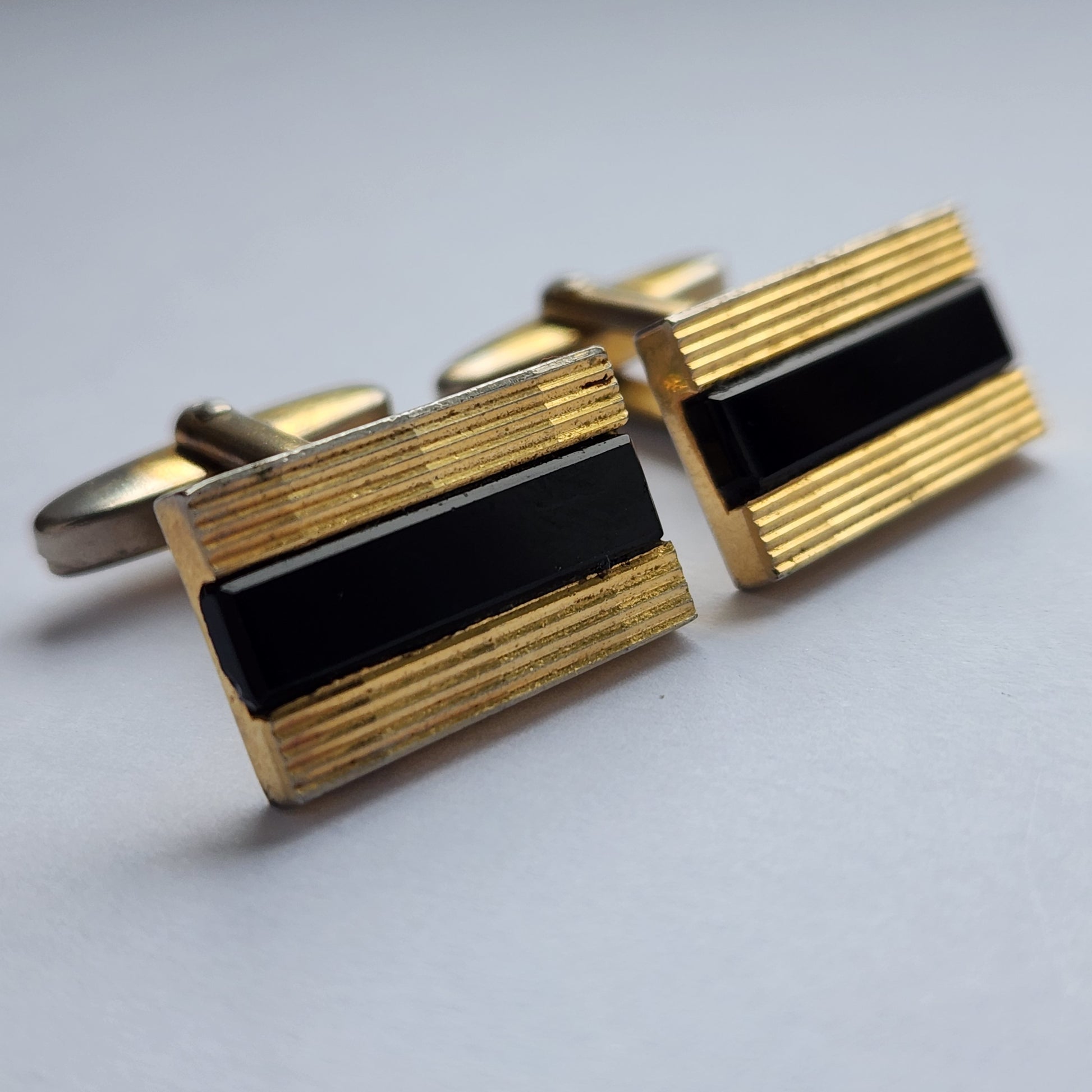 Vintage German onyx Cufflinks gold tone 1960s