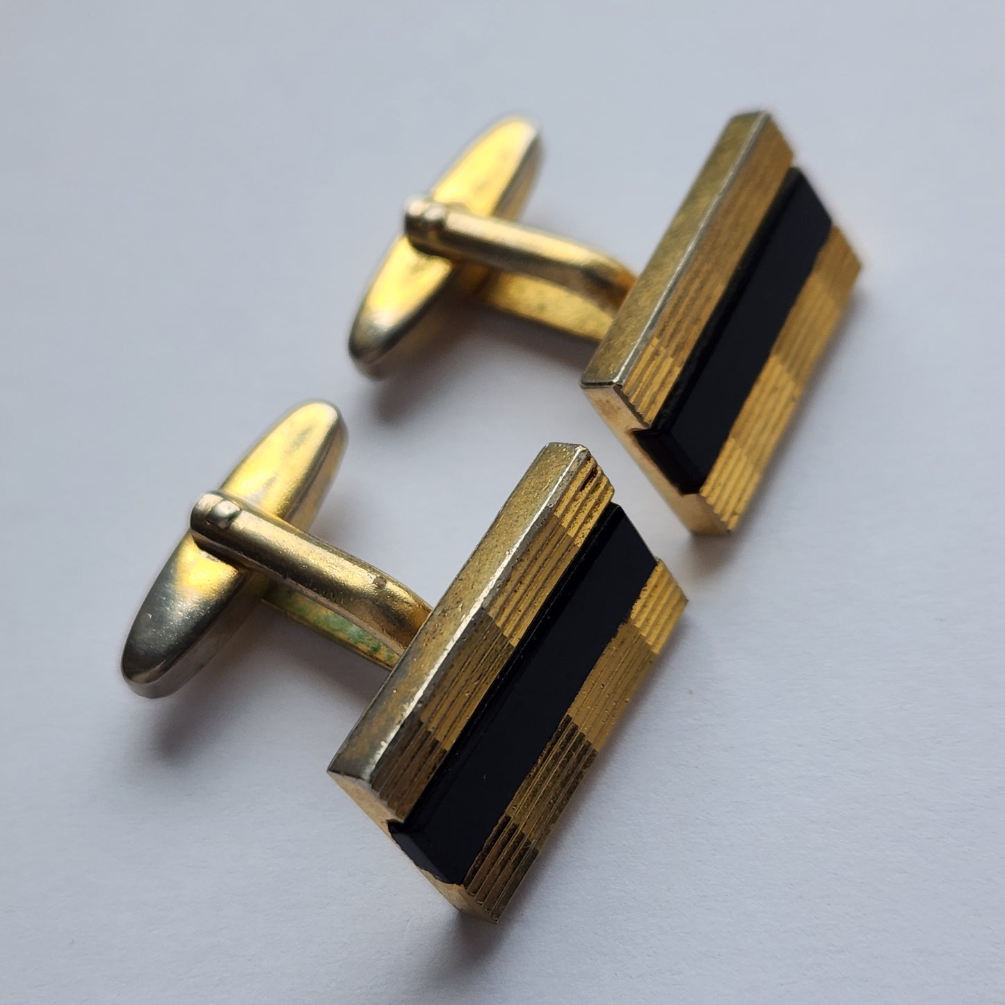 Vintage German onyx Cufflinks gold tone 1960s